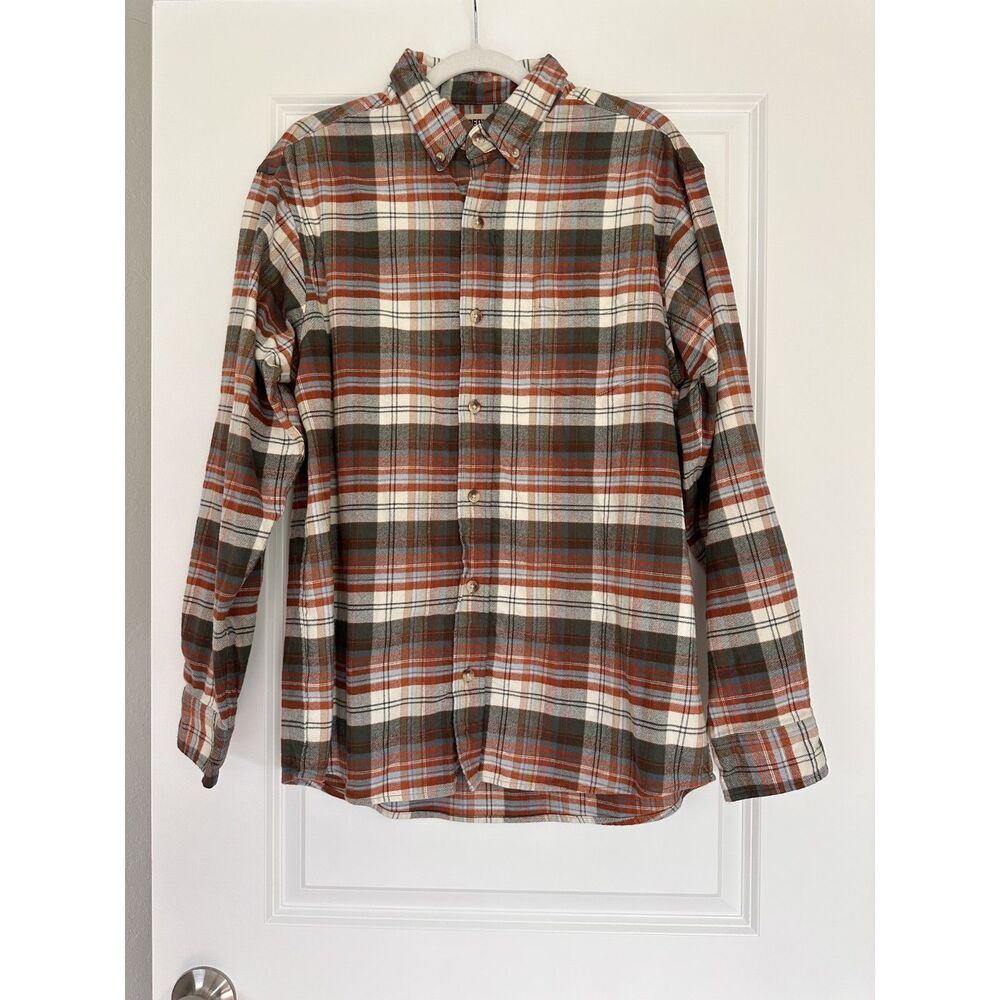 RedHead Flannel Shirt Mens L Rust Green Plaid 100% Cotton Button Down Outdoor